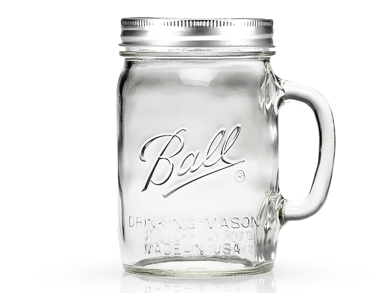 16011LB - Ball, 24oz. W/M Plain Drinking Logo Jar With Lid & Band. / แก้วมีหูพิมพ์โลโก้บอลล์พร้อมฝาปากกว้าง24ออนซ์
