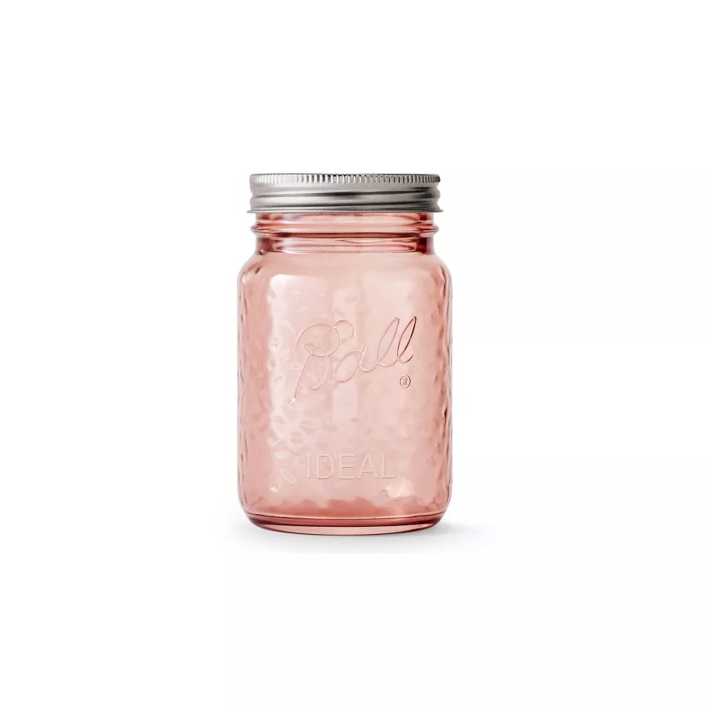 237048 (69045) - Ball, 16oz Pink Vintage Regular Mouth Jar. / ขวดโหลแก้วบอลล์ปากแคบรุ่นวินเทจสีชมพู 16 ออนซ์