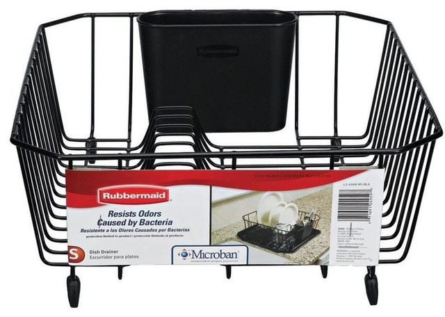 742272, Rubbermaid, Black, Wire Dish Drainer, ตะแกรงผึ่งจานโครเมี่ยมสีดำขนาดใหญ่รับเบอร์เมด