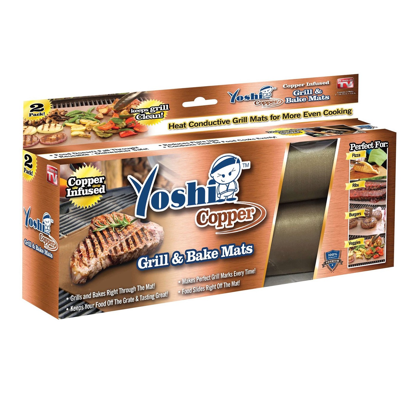 229726-As Seen on TV, 2 Pack, 15.75" x 13", Copper, Yoshi Grill Mat