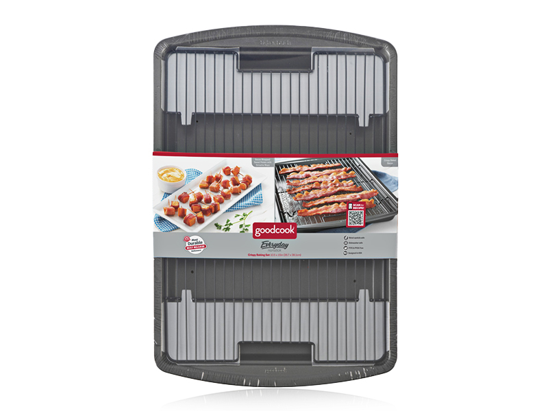 GoodCook 15 x 10.5 Premium Nonstick Carbon Steel Crispy Bacon  Multipurpose Baking Pan Set, Dark Gray,Gray