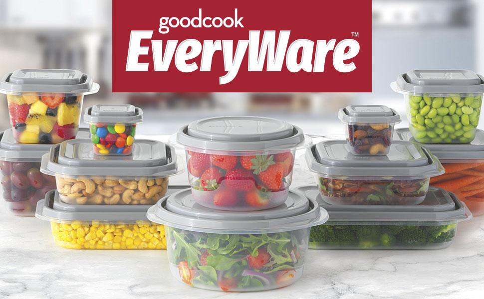 10841 GoodCook 5.2-Cup Food Container, Large Square 4PC Set ชุดกล่องอาหารกู๊ดคุก