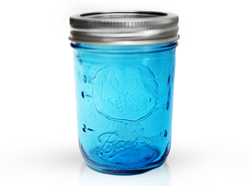 69022 - Ball,  8oz. Blue Color R/M Mason Jar. / ขวดโหลแก้วบอลล์ปากแคบสีฟ้า8ออนซ์