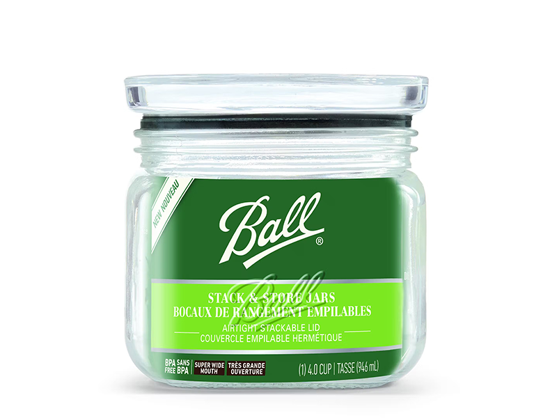 106497 Ball Stack & Store Jar 4 cup/946 ml. Super Wide.  ขวดโหลแก้วบอลล์ซ้อนได้ฝาล๊อกสุญญากาศ 4 ถ้วยตวง