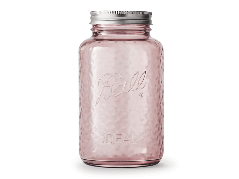 237049 (69046)-Ball, 32oz Quart Color- Pink Vintage Regular Mouth Jar. / ขวดโหลแก้วบอลล์ปากแคบรุ่นวินเทจสีชมพู 32 ออนซ์