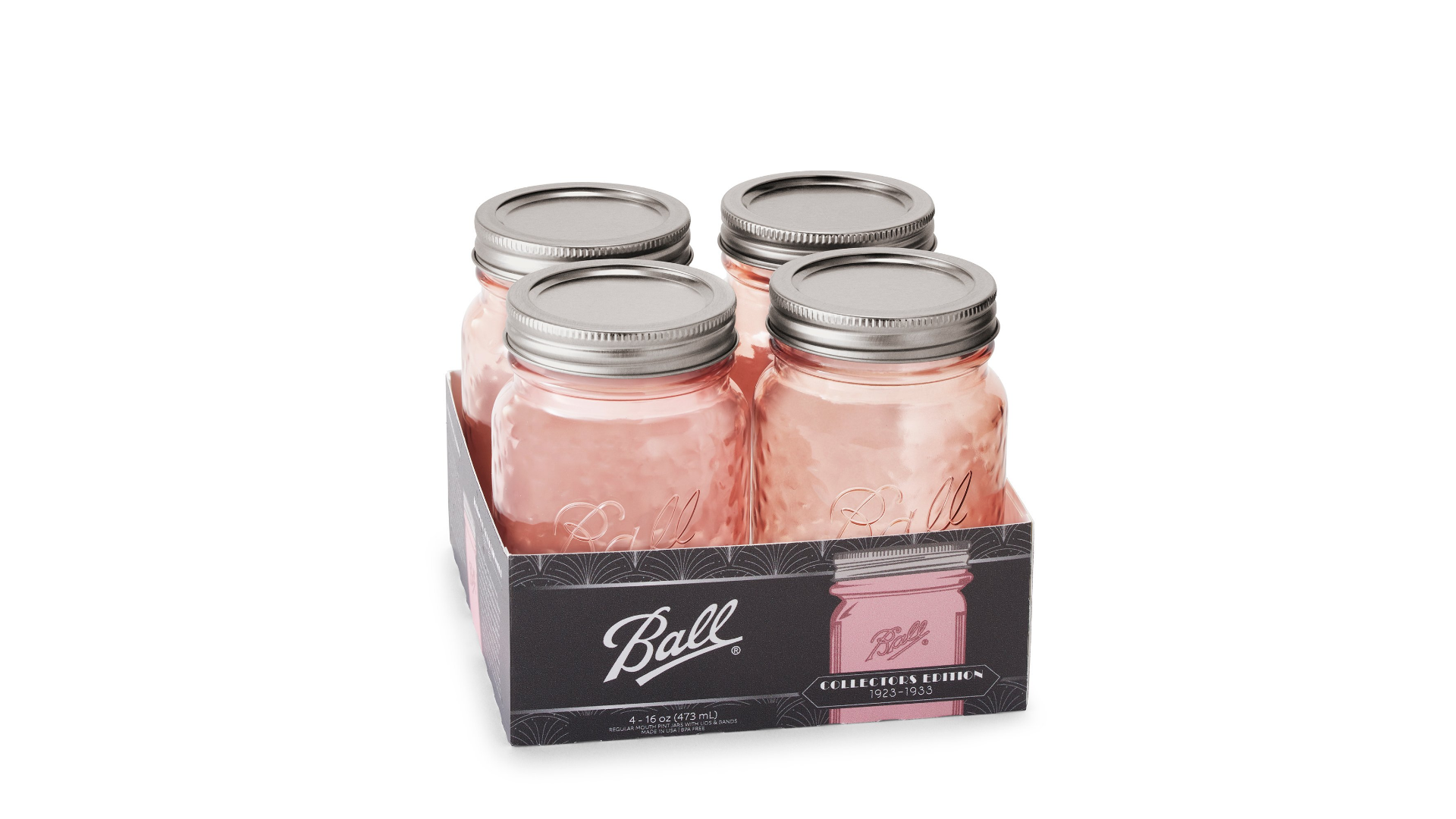 237048 (69045) - Ball, 16oz Pink Vintage Regular Mouth Jar. / ขวดโหลแก้วบอลล์ปากแคบรุ่นวินเทจสีชมพู 16 ออนซ์