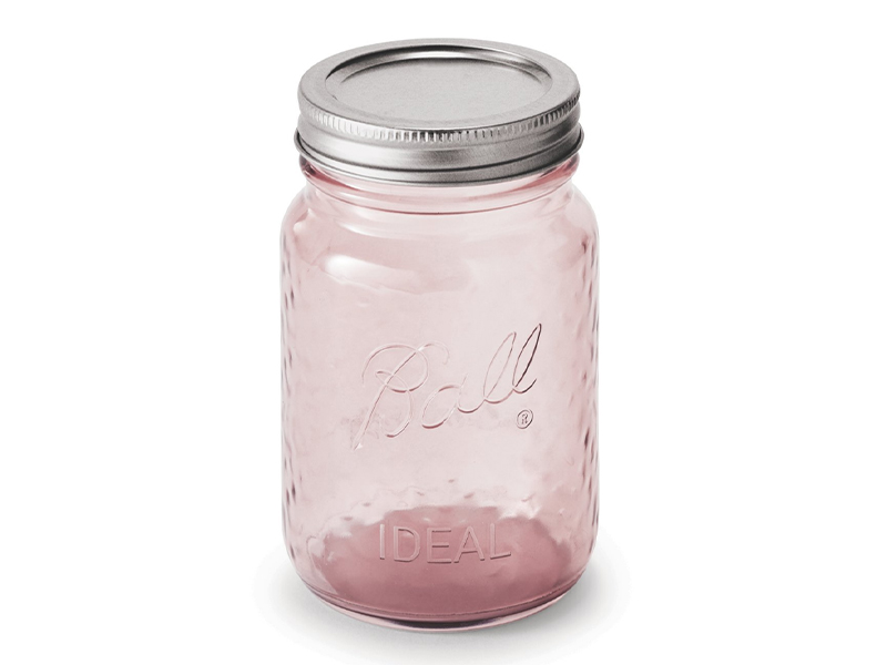 237048 (69045) - Ball, 16oz Pink Vintage Regular Mouth Jar. / ขวดโหลแก้วบอลล์ปากแคบรุ่นวินเทจสีชมพู 16 ออนซ์