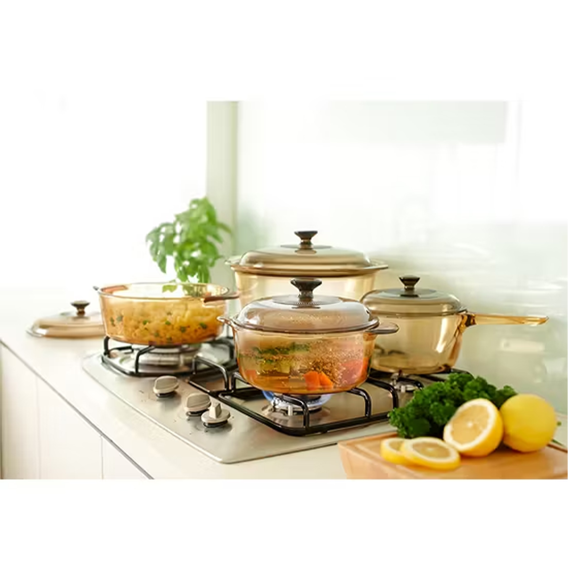 119763 Visions ชุดหม้อแก้วทนไฟ 4 ชิ้น (รวมฝา) V-01-VS-340R/CL หม้อแก้วทนความร้อนสูง ปลอดภัย ของแท้ USA