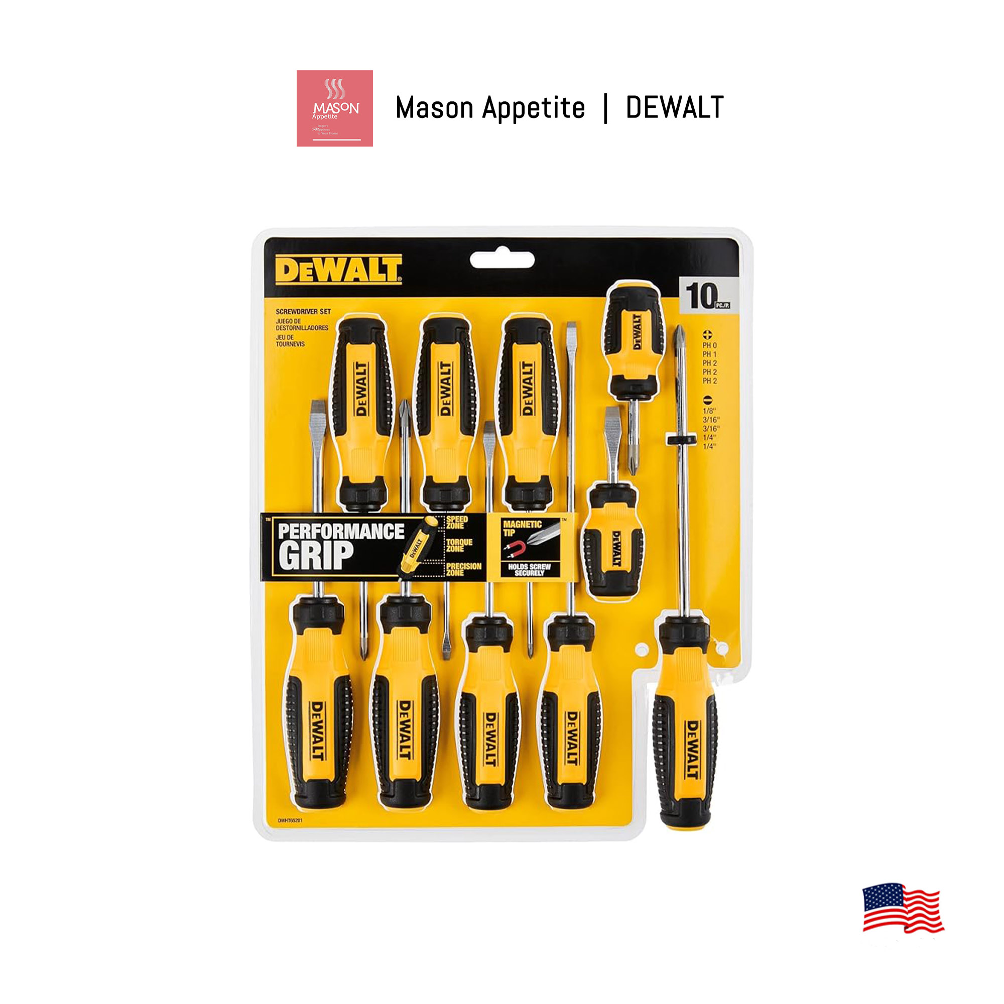 Gift idea 144226 Dewalt 10 Piece Fixed Bar Screwdriver Set ชุดไขควงหัวแม่เหล็ก Dewalt 10 ชิ้น