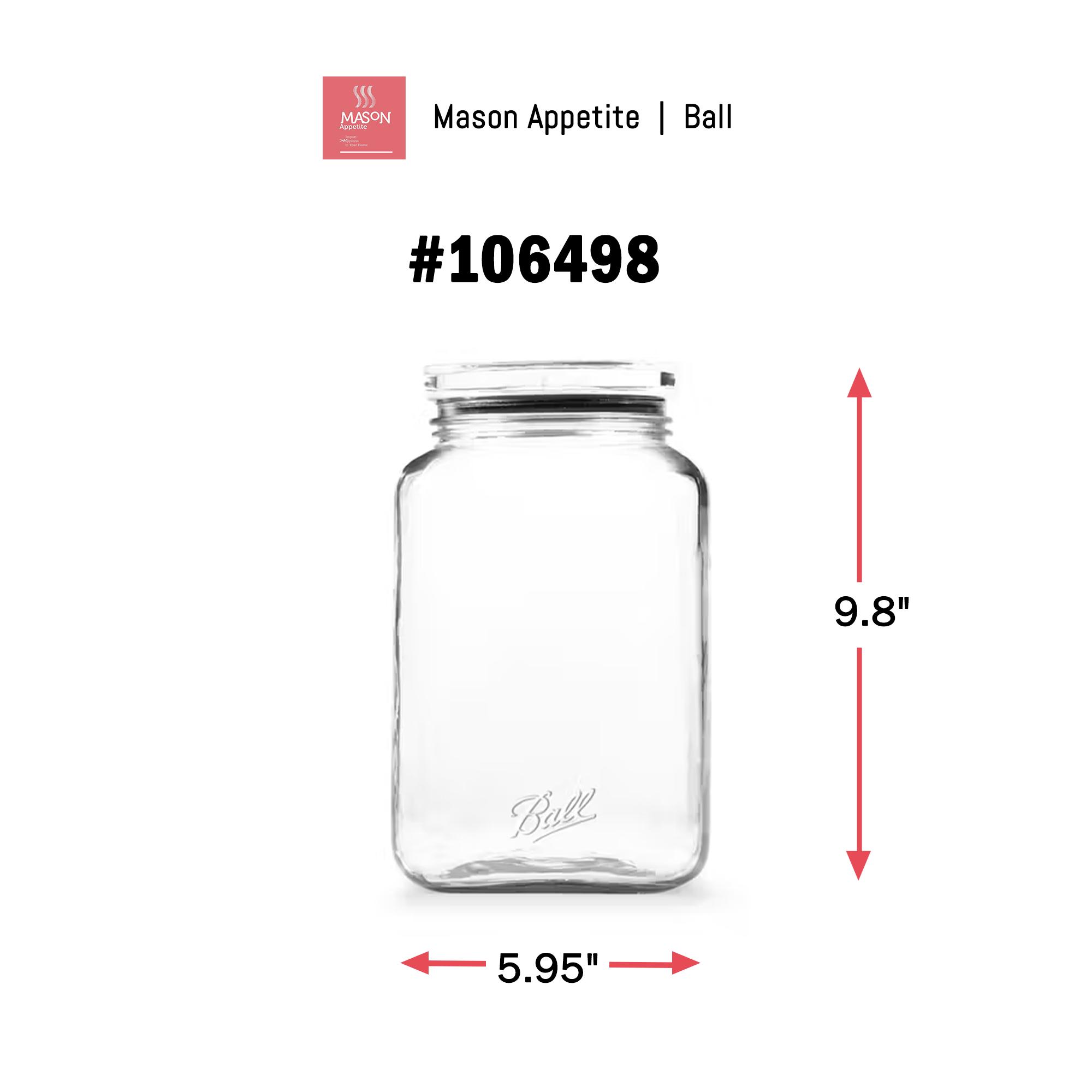 106498 Ball Stack & Store Jar 15.6 cup/3.69 L. Super Wide ขวดโหลแก้วบอลล์ซ้อนได้ฝาล๊อกสุญญากาศ 15.6 ถ้วยตวง