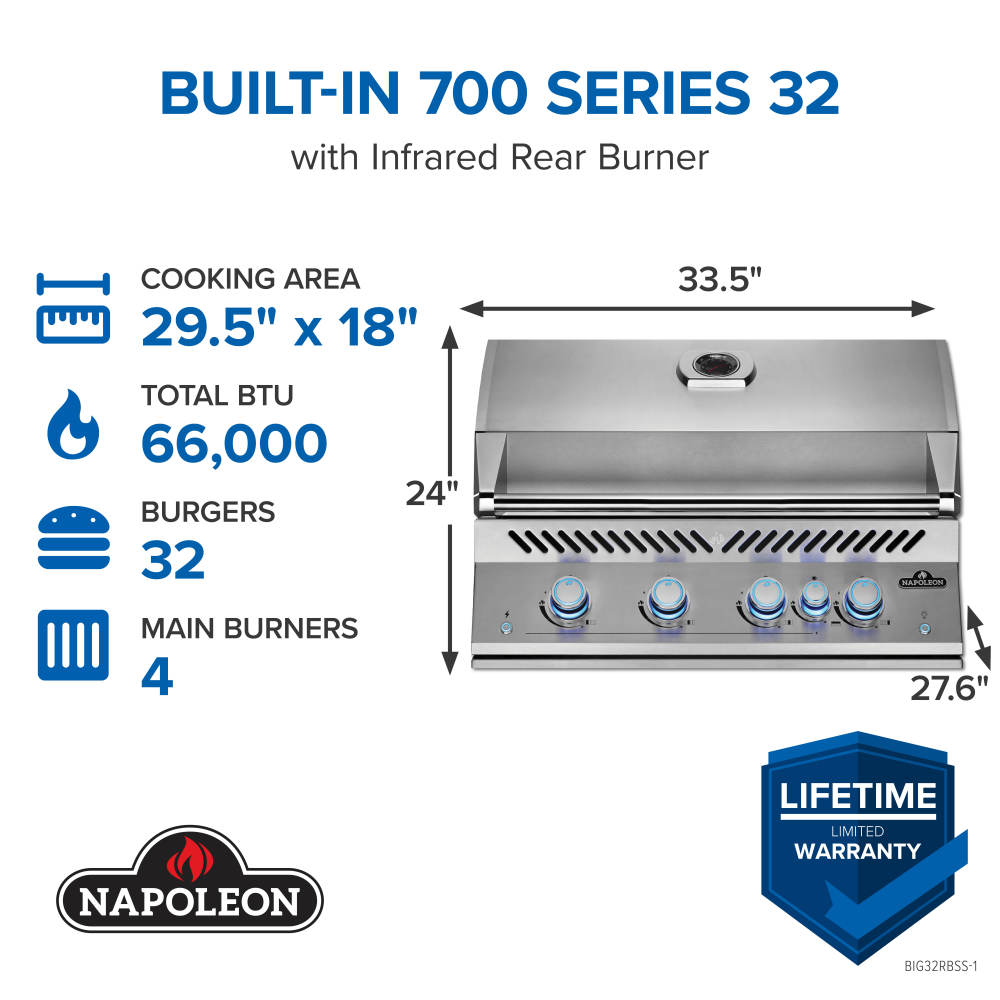 Napoleon, Built-In 700 Series 32-inch Gas Grill with Rear Infrared Burner